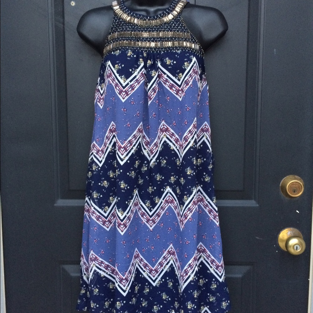 Blue Floral Jewel‎ Dress